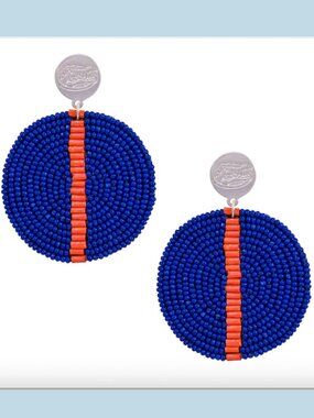 University of Florida Gators Earrings Hand Beaded Gator Logo UF Orange Blue NEW